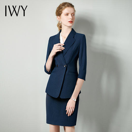 IWY/藏青七分袖职业女裙工装宽松高级工服气质款修身版ol轻熟C10345+S10345 商品图1