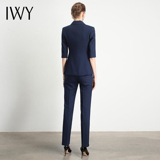 IWY/藏青色短袖西服套装女职业装慵懒风休闲气场商务双排扣时尚OLCP13215 商品图3