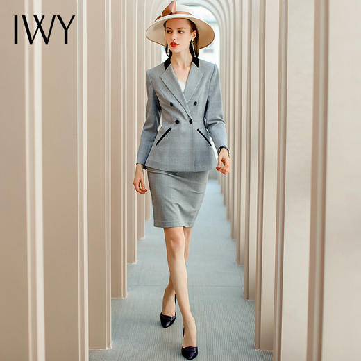 IWY/灰色气质职业装套裙高端售楼部工作服正装通勤西装套装女韩版C1121+PS767 商品图2