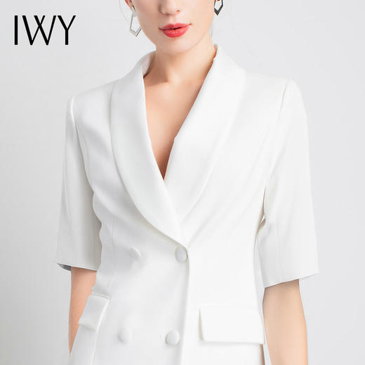 IWY/白色短袖职业连衣团队经理OL工服高端气质端庄双排扣时尚休闲Q11230-W 商品图4
