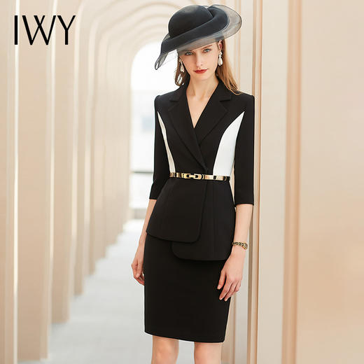IWY/中袖黑白拼色西装套装时尚小众设计感职业装显瘦套裙正装C1193+S433-B 商品图1