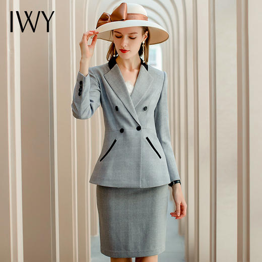 IWY/灰色气质职业装套裙高端售楼部工作服正装通勤西装套装女韩版C1121+PS767 商品图1
