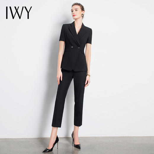 IWY/高端黑色职业套装女时尚气质短袖上班团队工服面试气质工作服C10220+P10408B 商品图3