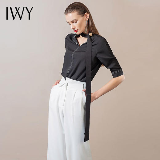 IWY/黑色衬衫白色裤子西装职业套装女个性初高端办公室时尚202147B1+P2 商品图1
