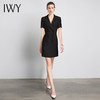 IWY/黑色短袖职业连衣裙主持人御姐大气时尚V领休闲总裁气质olQ12096B 商品缩略图2