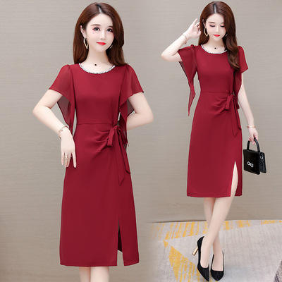 WE- ZM-BON8825 连衣裙女中长款2021夏装新款修身大码气质优雅时尚短袖打底裙 商品图2