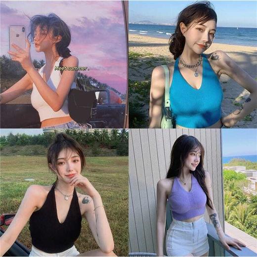 买一送一！【超显身材，性感chic上衣】洋气减龄百搭显瘦，超好看纯欲挂脖系带，1秒，穿出女人味！内搭外穿无袖针织背心短袖打底衫女 商品图4