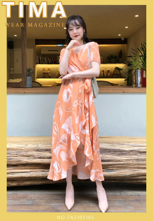 前短后长荷叶装饰系带连衣裙 商品图0