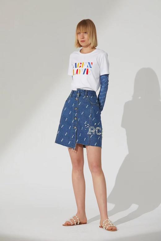斜纹logo印花不对称牛仔裙 商品图3