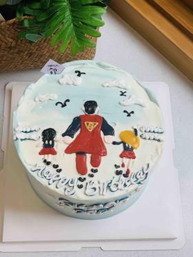 手绘超人爸爸一家三口奶油蛋糕 下单前请仔细阅读商品详情