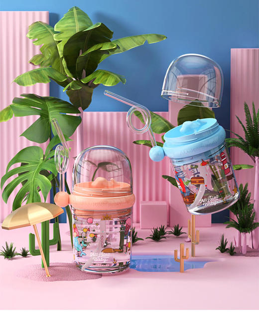 ALLJOINT鲸鱼儿童高颜值宝宝水杯带吸管网红杯子卡通可爱喷水杯 商品图2