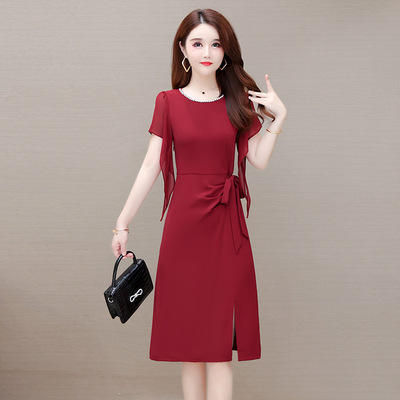 WE- ZM-BON8825 连衣裙女中长款2021夏装新款修身大码气质优雅时尚短袖打底裙 商品图1