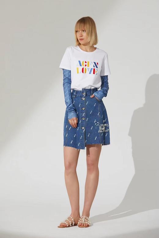 斜纹logo印花不对称牛仔裙 商品图1