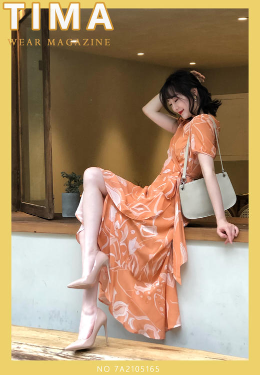 前短后长荷叶装饰系带连衣裙 商品图1