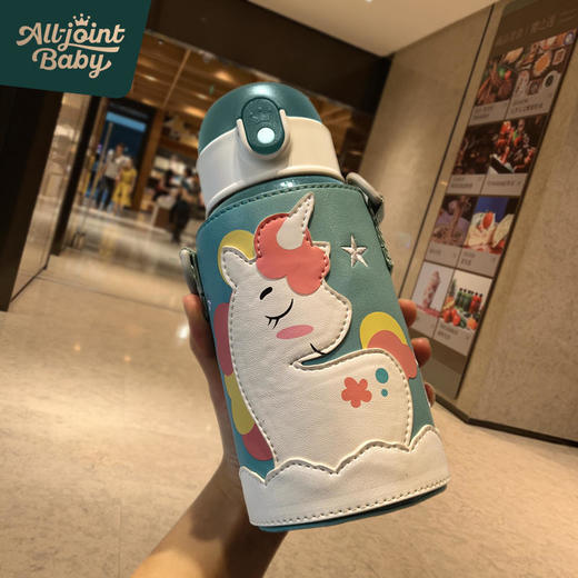 优仅儿童宝宝斜挎保温杯大容量可爱幼儿园水壶皮套双盖550ml【ALL-JOINT】 商品图5