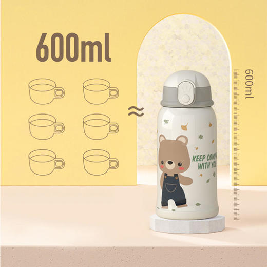 ALL-JOINT优仅大容量儿童公仔熊斜挎保温杯可爱水杯带吸管杯子带杯套 商品图3