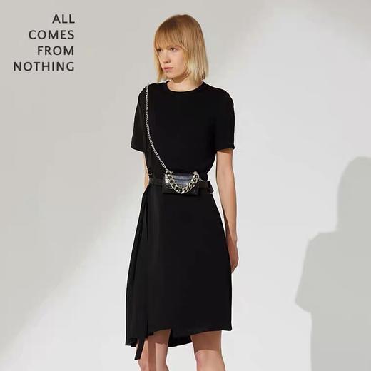 不对称拼接侧身压褶连衣裙 商品图1