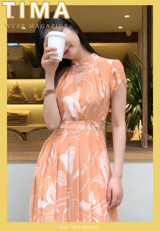 钻石领花苞袖连衣裙 商品图2