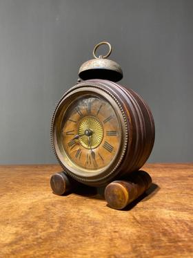 整木挖镶嵌机械式闹钟，民国时期， 顺丰包邮