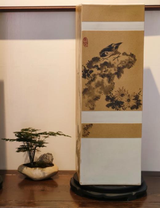 凡木：陶泥釉墨彩花鸟四方镶器《無忧图》 商品图0