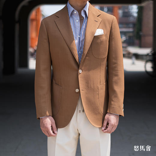 C&J Antich 澳洲美丽诺羊毛焦糖色全麻衬单西 商品图0