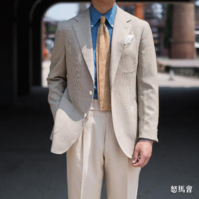 C&J Antich 澳洲美丽诺羊毛卡其色亲王格全麻衬单西