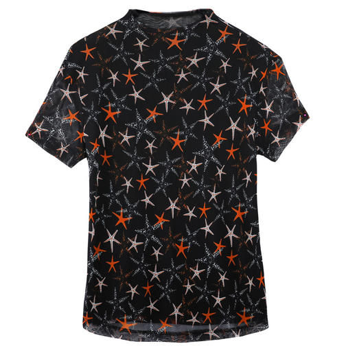 半高领仿真丝短袖T恤女网眼弹力中国风印花上衣 YX5829 商品图4