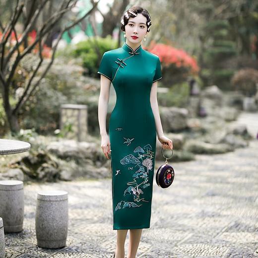 中国风绣花刺绣，醋酸长款旗袍裙GSJ-349 商品图4