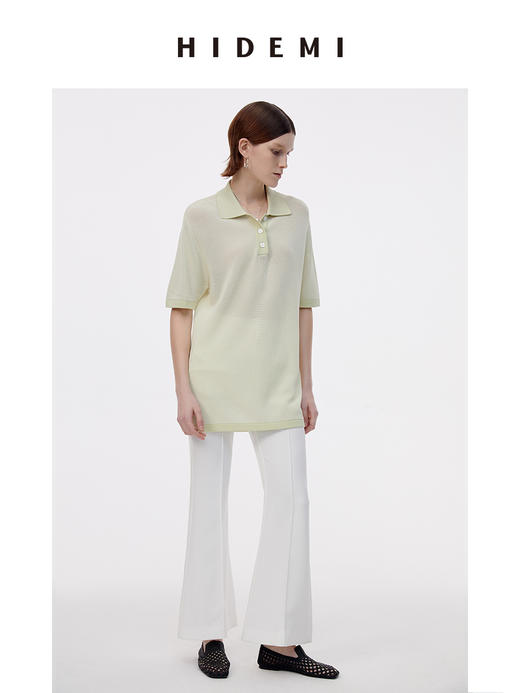 HIDEMI冰茶绿超薄天丝针织镂空感polo短袖 商品图7