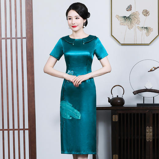 上海旗袍厂JC-JY5057新款连衣裙洋气气质时尚减龄阔太太裙子 商品图2