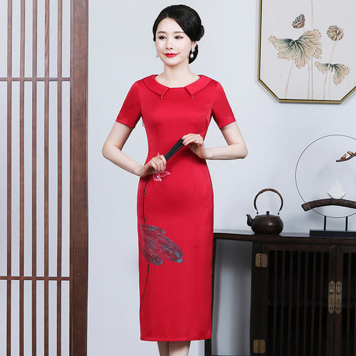 上海旗袍厂JC-JY5057新款连衣裙洋气气质时尚减龄阔太太裙子 商品图0