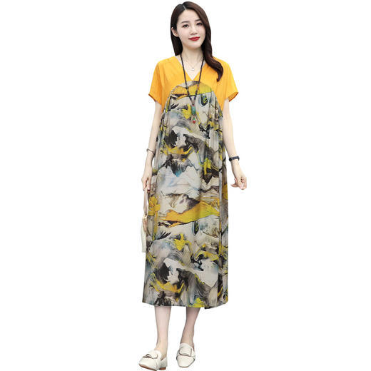 HR YZCB818时尚优雅气质宽松拼接印花连衣裙 商品图4