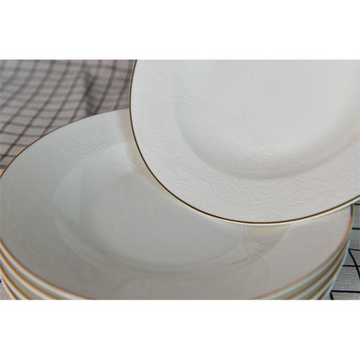 红玫瑰骨质瓷餐具套装唐山骨瓷餐具家用碗碟盘子金边白色飞龙在天礼品48头餐具 商品图1