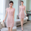 XP-YBX5888新款时尚优雅气质修身V领短袖雪纺拼接包臀一步裙 商品缩略图2