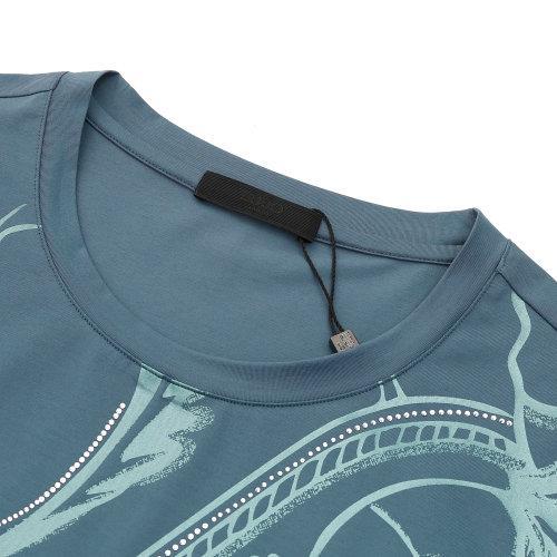 【21春夏】LIU·JOUOMO/LIU·JOUOMO蓝色系圆领 胸前图案花纹设计 时尚休闲舒适透气百搭男士短袖T恤 商品图2