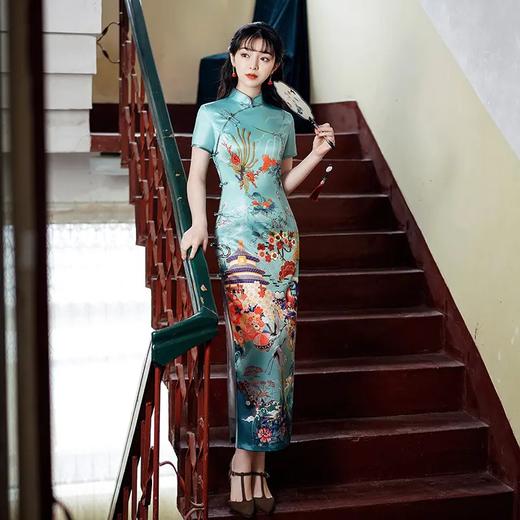 BJS3102新款中国风优雅气质修身立领短袖长款印花旗袍 商品图1