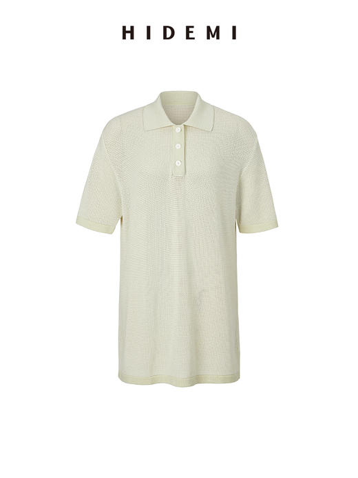 HIDEMI冰茶绿超薄天丝针织镂空感polo短袖 商品图4