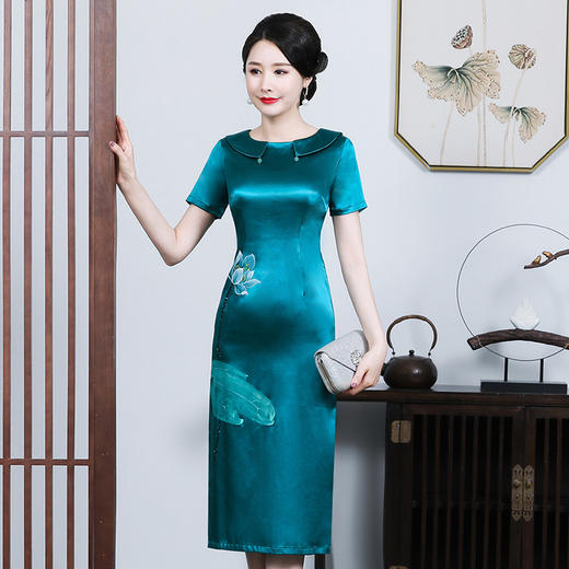 上海旗袍厂JC-JY5057新款连衣裙洋气气质时尚减龄阔太太裙子 商品图1