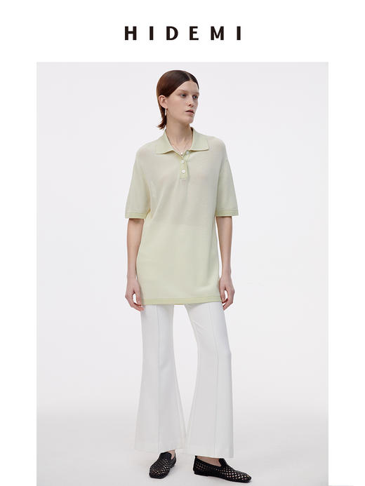 HIDEMI冰茶绿超薄天丝针织镂空感polo短袖 商品图6