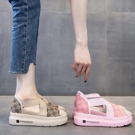 内增高透气休闲女鞋，小香风舒适松糕秀气低帮女凉鞋LMS5677