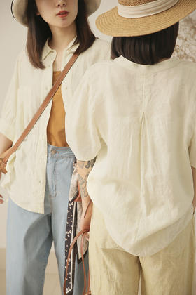 廓形袖立领亚麻衫212SY039
