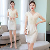 XP-YBX5888新款时尚优雅气质修身V领短袖雪纺拼接包臀一步裙 商品缩略图1