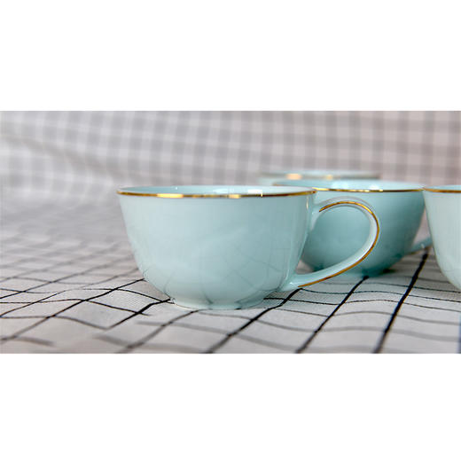 鲁玉陶瓷茶具组合套装高档金边青色5头茶具 商品图3