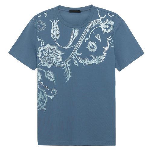 【21春夏】LIU·JOUOMO/LIU·JOUOMO蓝色系圆领 胸前图案花纹设计 时尚休闲舒适透气百搭男士短袖T恤 商品图0