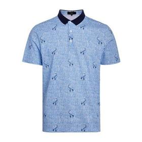 DIDIBOY/迪迪博迩浅蓝色男士短袖丝T男士短袖T恤花色潮流印花POLO衫轻薄夏季丝t爸爸款套头短t