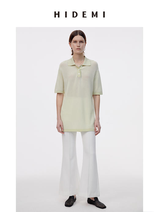 HIDEMI冰茶绿超薄天丝针织镂空感polo短袖 商品图5