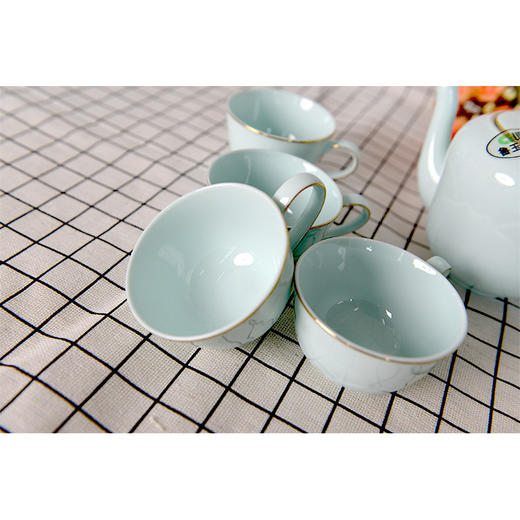 鲁玉陶瓷茶具组合套装高档金边青色5头茶具 商品图4