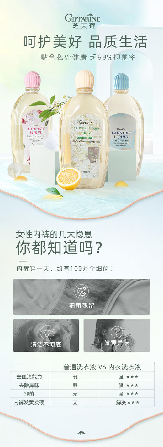 芝芙莲女性内衣内裤清洗液洗衣剂500ml（蜜桃玫瑰型） 商品图1