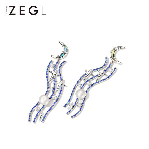ZENGLIU设计师美人鱼系列线条耳环2021新款潮月亮耳钉女银针耳饰 商品图4
