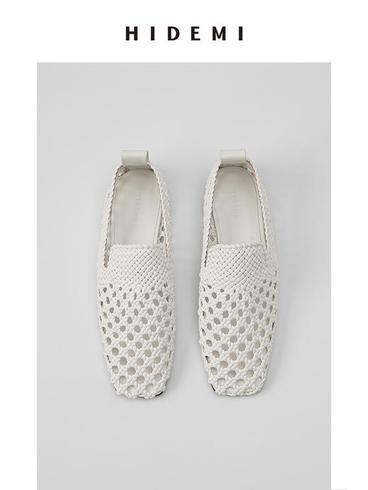 HIDEMI经典方头编织镂空小羊皮平底鞋 商品图3